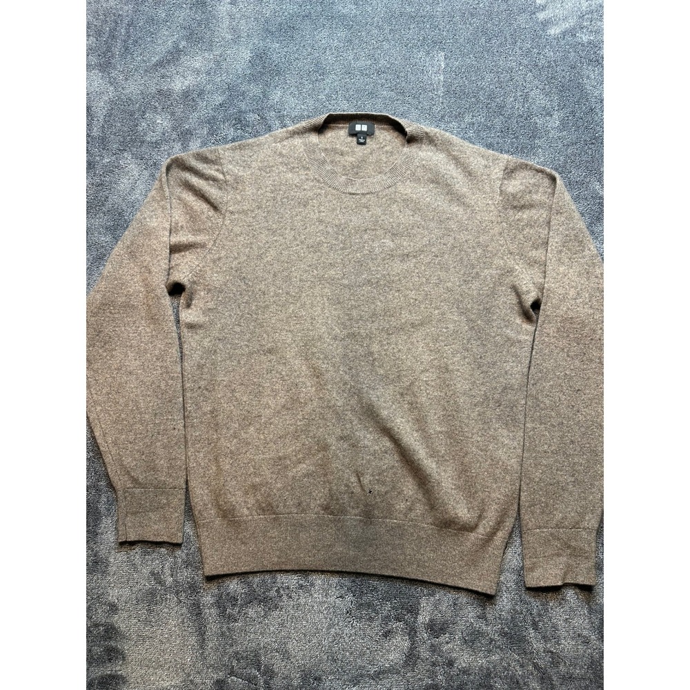Uniqlo 100% Cashmere Crew Neck Sweater Mens Small Brown Heathered Knit -266